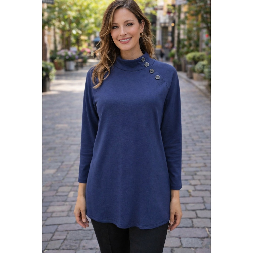 NOT FOR SALE Cozisoft Blue Long Sleeve Top Mock Neck Pockets Size 1 Medium